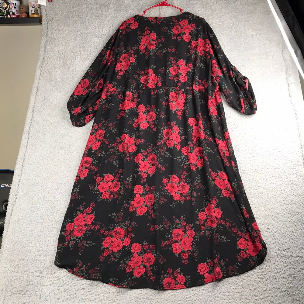 Torrid Faux-Wrap Hi-Low Chiffon Dress Womens 4X Black Red Floral Dark Romantic - Picture 4 of 9